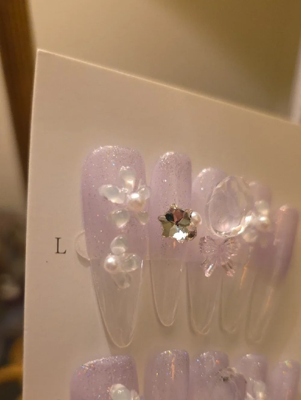 Delicate Lavender Pearl 3D Press-On Nails - Size Large